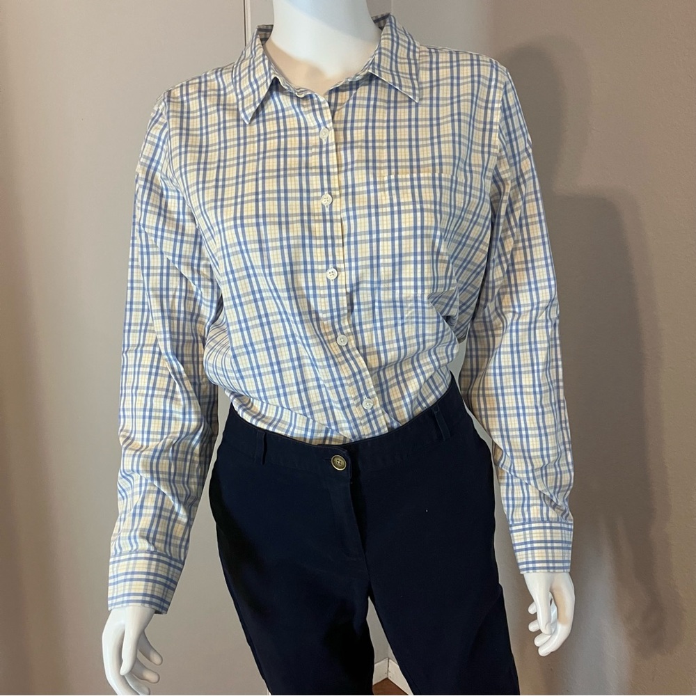 L.L. Bean women’s Casual Blue and Cream Plaid Shirt
